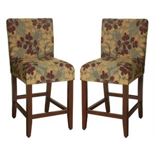 Home Square 39.5&quot Wood & Fabric Counter Height Barstool in Brown Tan - Set of 2