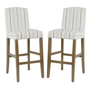Home Square 29&quot Fabric Barstool with High Back in Blue Calypso - Set of 2