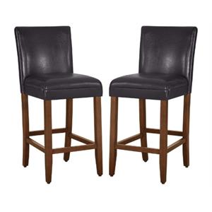 Home Square 29&quot Traditional Wood and Faux Leather Barstool in Brown - Set of 2