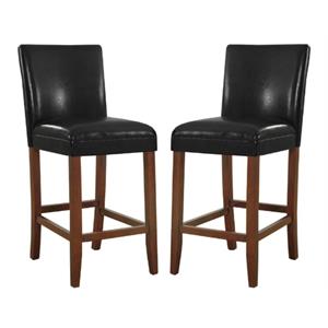 Home Square 29&quot Traditional Wood and Faux Leather Barstool in Black - Set of 2