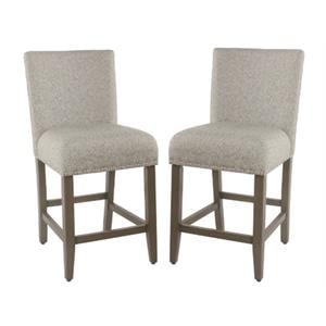 Home Square 24&quot Fabric Counter Stool with Nailheads in Warm Gray - Set of 2
