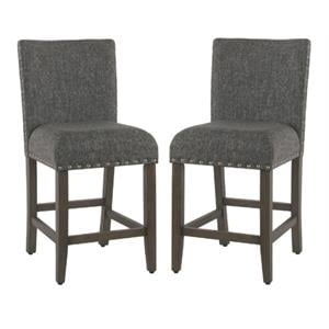 Home Square 24&quot Fabric Counter Stool with Nailheads in Slate Gray - Set of 2