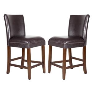 Home Square 24&quot Traditional Wood and Faux Leather Barstool in Brown - Set of 2