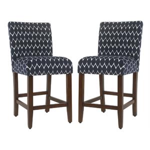 Home Square 24&quot Wood & Fabric Parsons Counter Stool in Textured Navy - Set of 2