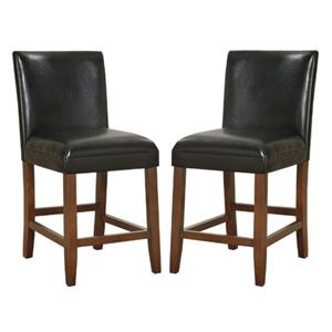 Home Square 24&quot Traditional Wood and Faux Leather Barstool in Black - Set of 2