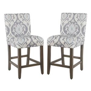 Home Square 24&quot Wood and Fabric Parsons Counter Stool in Suri Blue - Set of 2