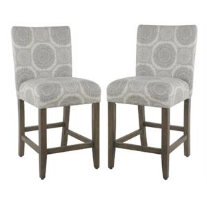 Home Square 24&quot Fabric Parsons Counter Stool in Gray Medallion - Set of 2