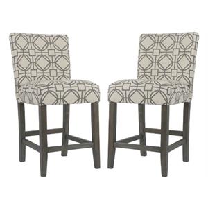 Home Square 24&quot Fabric Parsons Counter Stool in Gray Lattice - Set of 2
