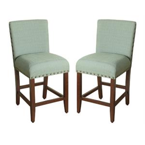 Home Square 24&quot Fabric Counter Height Barstool in Seafoam Green - Set of 2
