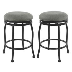 Home Square 24&quot Metal and Fabric Swivel Counter Stool in Charcoal - Set of 2