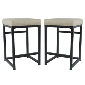 Home Square 24&quot Modern Metal and Fabric Counter Stool in Natural - Set of 2