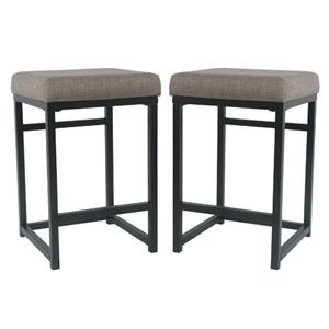 Home Square 24&quot Modern Metal and Fabric Counter Stool in Brown - Set of 2