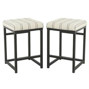 Home Square 24&quot Metal and Fabric Counter Stool in Black & White - Set of 2