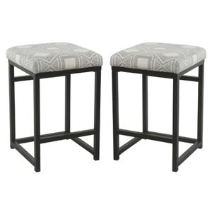 Home Square 24&quot Metal and Fabric Geometric Counter Stool in Charcoal - Set of 2