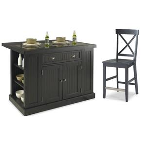 home square 2-piece set with nantucket black kitchen island & counter stool