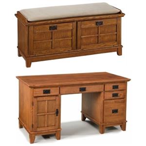 Home Square 2-Piece Set with Storage Bench and Pedestal Desk in Brown