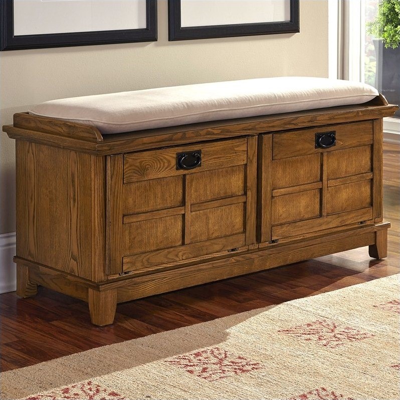 Home Square 2-Piece Set with Pedestal Desk with Hutch and Storage Bench in Brown