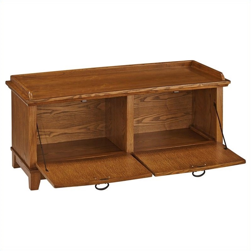 Home Square 2-Piece Set with Pedestal Desk with Hutch and Storage Bench in Brown