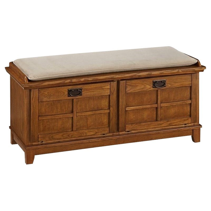 Home Square 2-Piece Set with Pedestal Desk with Hutch and Storage Bench in Brown