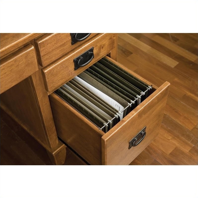 Home Square 2-Piece Set with Pedestal Desk with Hutch and Storage Bench in Brown