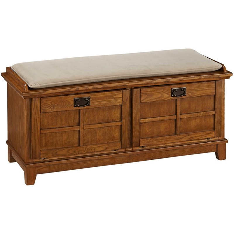 Home Square 2-Piece Set with Pedestal Desk with Hutch and Storage Bench in Brown