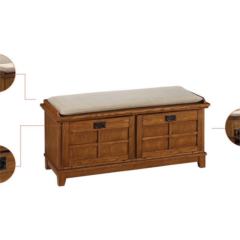 Home Square 2-Piece Set with Pedestal Desk with Hutch and Storage Bench in Brown