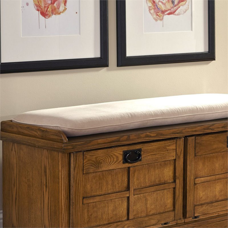 Home Square 2-Piece Set with Pedestal Desk with Hutch and Storage Bench in Brown