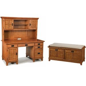 Home Square 2-Piece Set with Pedestal Desk with Hutch and Storage Bench in Brown