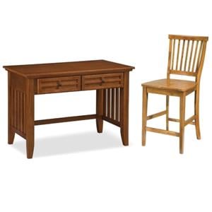 home square 2-piece set with wood desk and counter stool in brown