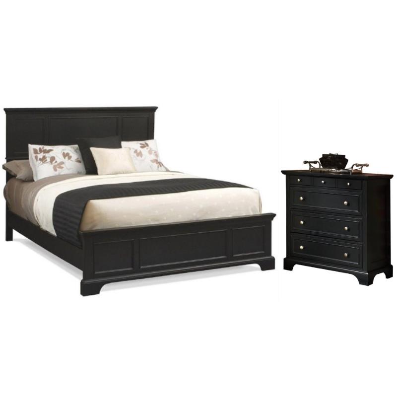 Home Square 2-Piece Set with Bedford 4-Drawer Chest and King Bed in Black