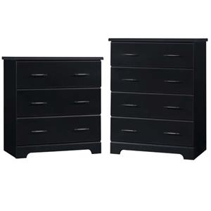 home square 2-piece set with 3 drawer chest & 4 drawer chest in black