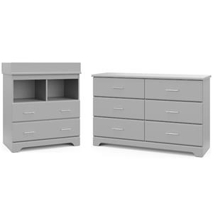 home square 2-piece set with 2-drawer chest and 6-drawer dresser in pebble gray