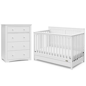 home square 2-piece set with 4 in 1 crib & 4-drawer wood chest in white