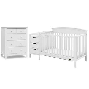home square 2-piece set with 5 in 1 crib & 4-drawer wood chest in white