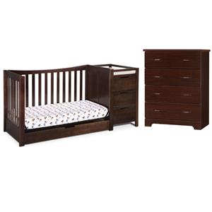 home square 2-piece set with 4-in-1 crib & 4 drawer chest in espresso
