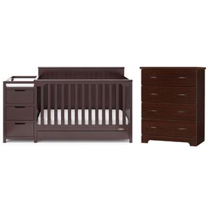 home square 2-piece set with crib & 4 drawer chest in espresso