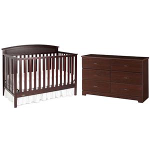 home square 2-piece set with 4-in-1 crib & 6 drawer dresser in espresso