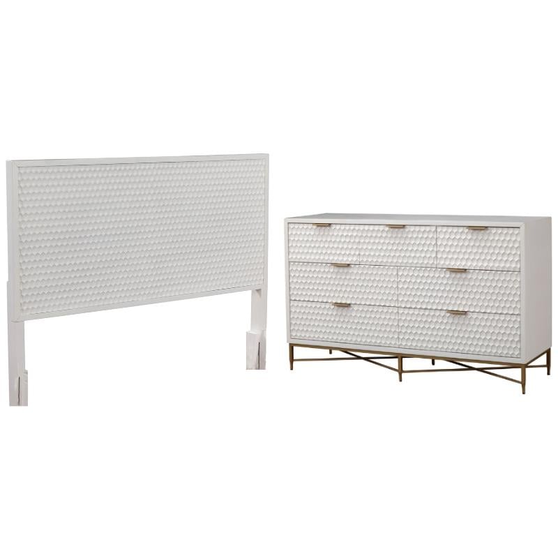 Home Square 2-Piece Set with King Headboard and 7 Drawer Dresser in White