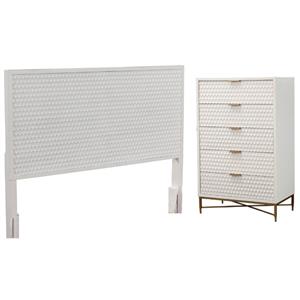 Home Square 2-Piece Set with King Headboard and 5 Drawer Chest in White
