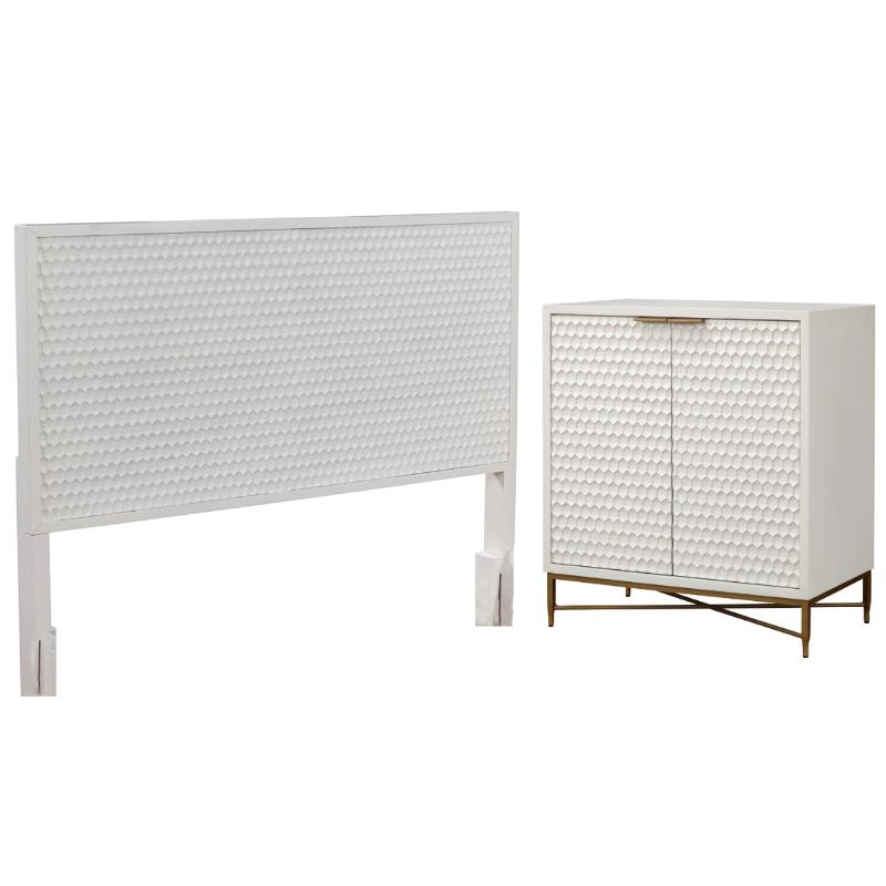 Home Square 2-Piece Set with King Headboard and Bar Cabinet in White