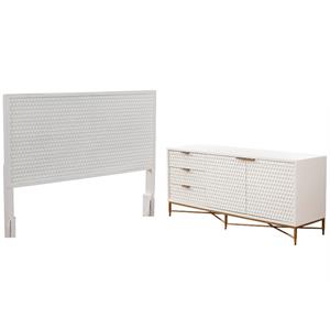 Home Square 2-Piece Set with King Headboard and 64&quot Wide TV Console in White