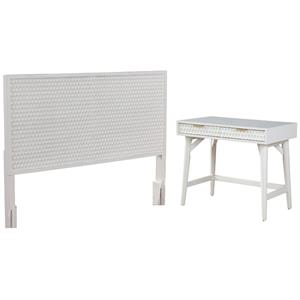 Home Square 2-Piece Set with King Headboard and Mini Wood Desk in White