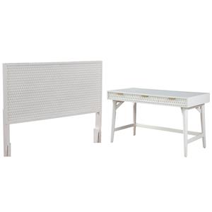 Home Square 2-Piece Set with King Headboard and Large Wood Desk in White