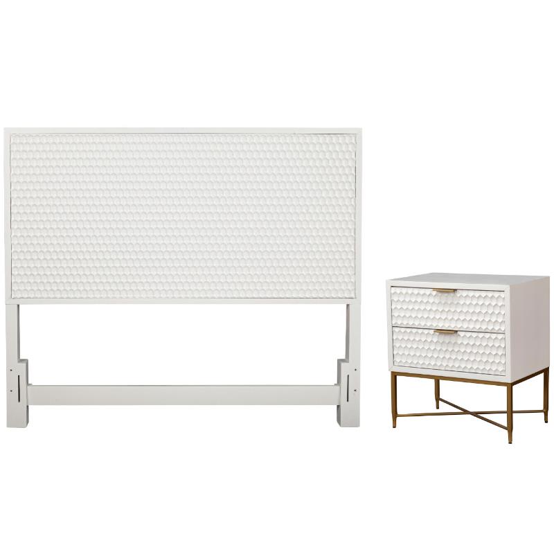 Home Square 2-Piece Set with Full Headboard and 2 Drawer Nightstand in White