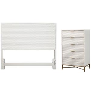 Home Square 2-Piece Set with Full Headboard and 5 Drawer Chest in White