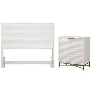 home square 2-piece set with full headboard and bar cabinet in white