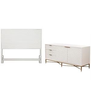 Home Square 2-Piece Set with Full Headboard and 64&quot Wide TV Console in White