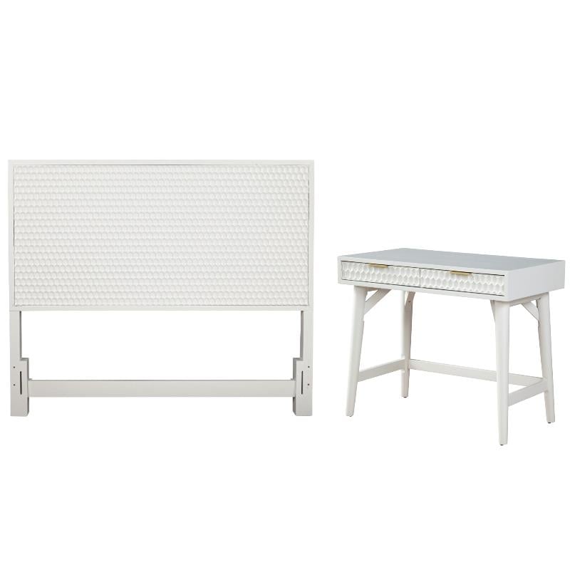 Home Square 2-Piece Set with Full Headboard and Mini Wood Desk in White