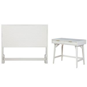 Home Square 2-Piece Set with Full Headboard and Mini Wood Desk in White