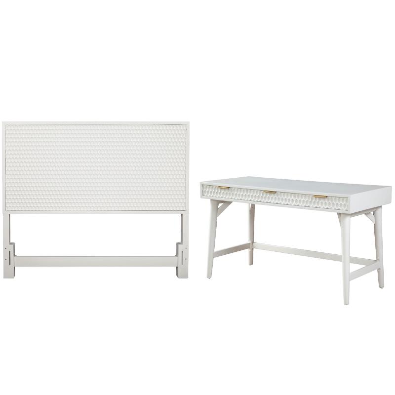 Home Square 2-Piece Set with Full Headboard and Large Wood Desk in White